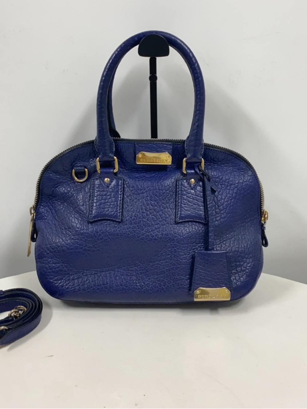 Burberry Blue Pebbled Leather Satchel
